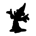 Silhouette noire de Mickey magicien sur fond blanc
