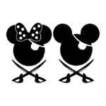 Sticker Minnie et Mickey pirates en noir et blanc