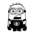 Visuel noir et blanc d'un Minion avec lunettes et salopette