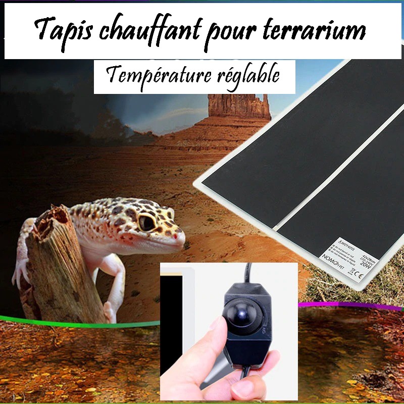 Tapis chauffant pour reptiles, 28x15CM Tapis chauffant terrarium réglable  avec contrôle de la température pour les reptiles 