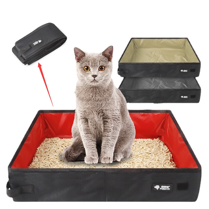 Bac a Litiere pour Chat Pliable XXL - 47 x 36cm Litière de Voyage Portable  pour Chat avec couvercles, Imperméable, Renfort pour Chat, Lapin Domicile  et Extérieures Camping Voitures, Grand, Gris 