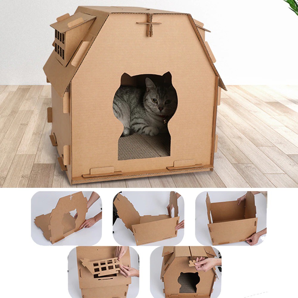 Maison-en-carton-pour-chat-Niche-en-carton-griffoir-chat-Couchage-carton-a-griffer-pour-chat