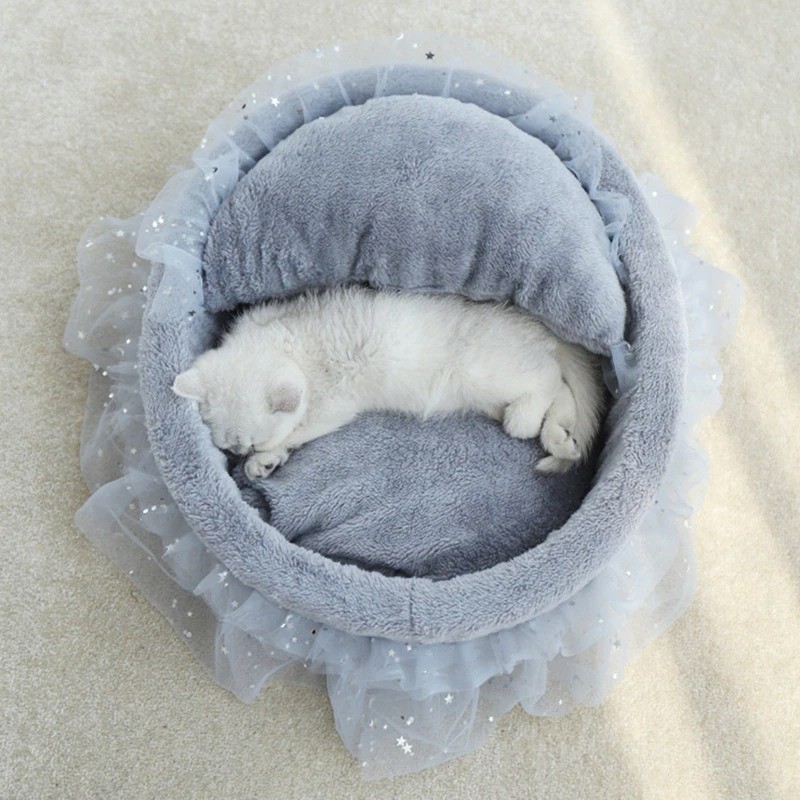 Lit Pour Chat/Chien - Coussin Lavable En Peluche - Blanc/Gris - Taille Unique - Chauffant Et Apaisant