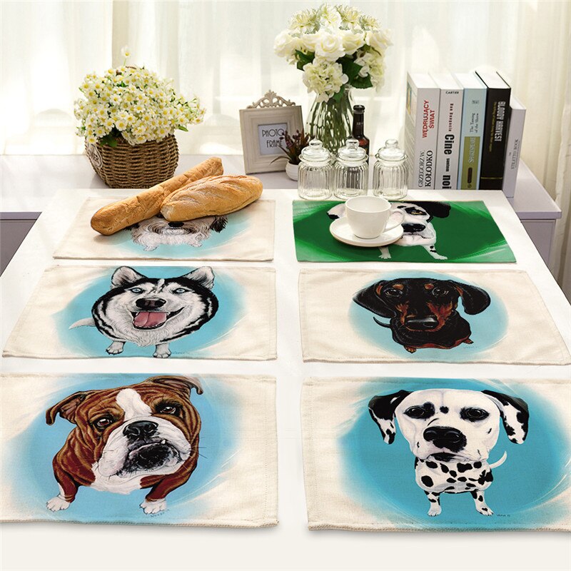 Set-de-table-animaux-Set-de-table-en-tissu-motif-chien-Dessous-table-coton-imprime-chien