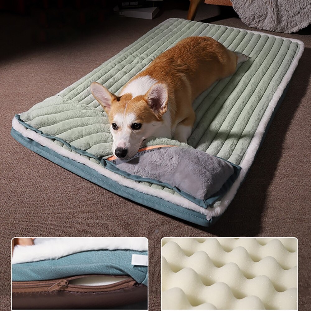 Lit-en-polaire-pour-chien-Lit-apaisant-pour-chat-Couchage-d-hiver-avec-traversin-pour-chien