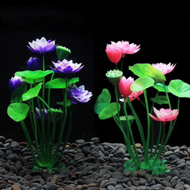 Lotus-artificiel-decor-aquarium-Decoration-zen-aquarium-Plante-lotus-plastique-aquarium