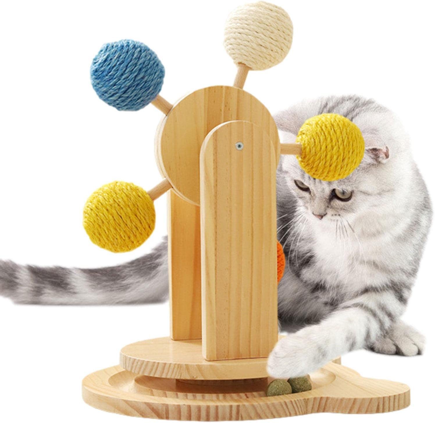 Grand-jouet-avec-balles-pour-chat-Roue-en-bois-et-balles-sisal-herbes-aux-chats-Jouet-insolite-de-balles-pour-chats