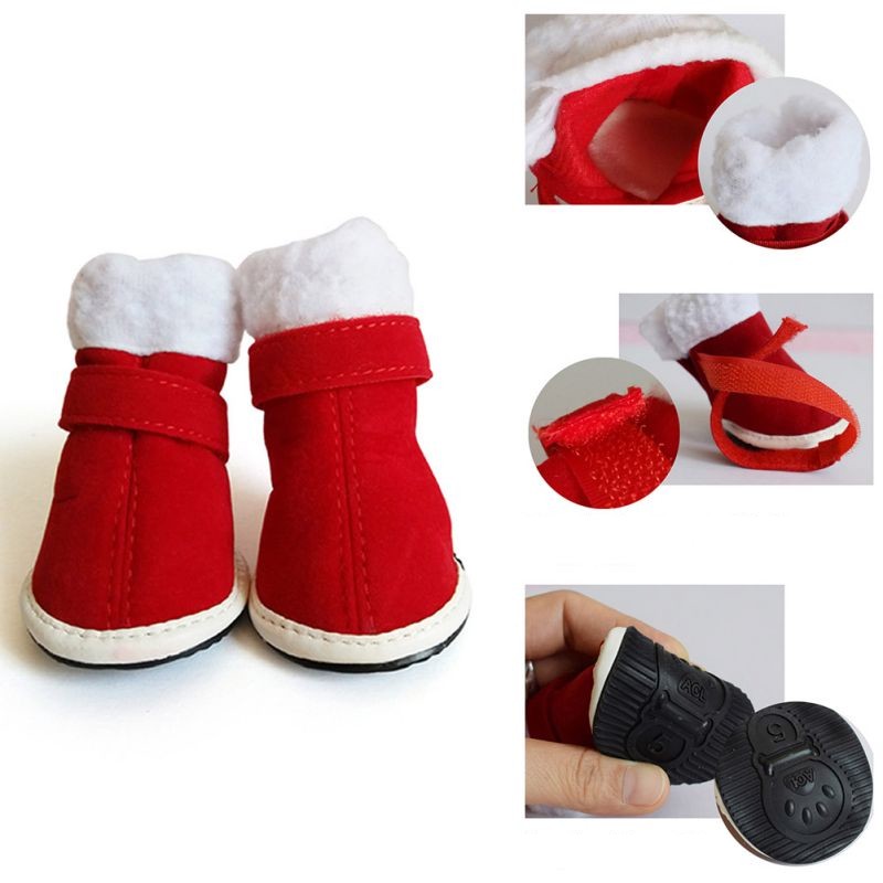 Bottes-d-hiver-fourrees-pour-chien-Chaussures-noel-antiderapantes-pour-chiens-Botte-de-père-noel-tendance-pour-chiot