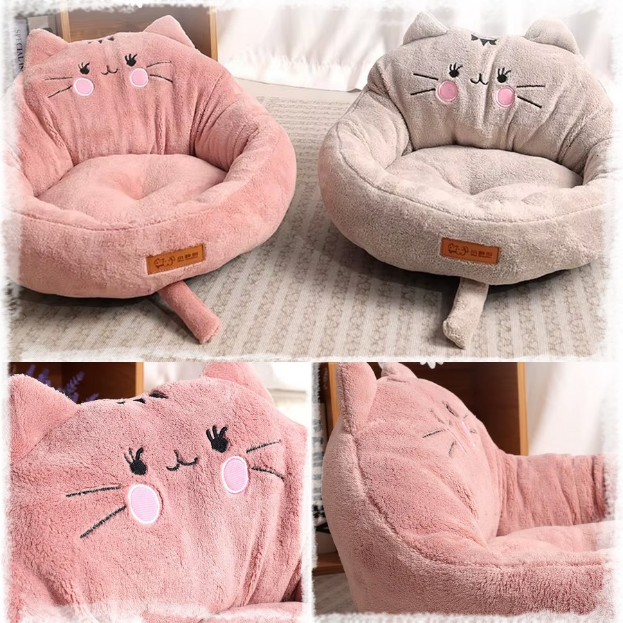 Couchage-en-peluche-pour-chats-motif-chat-Lit-moelleux-original-pour-chat-Panier-doux-et-chaud-pour-chat
