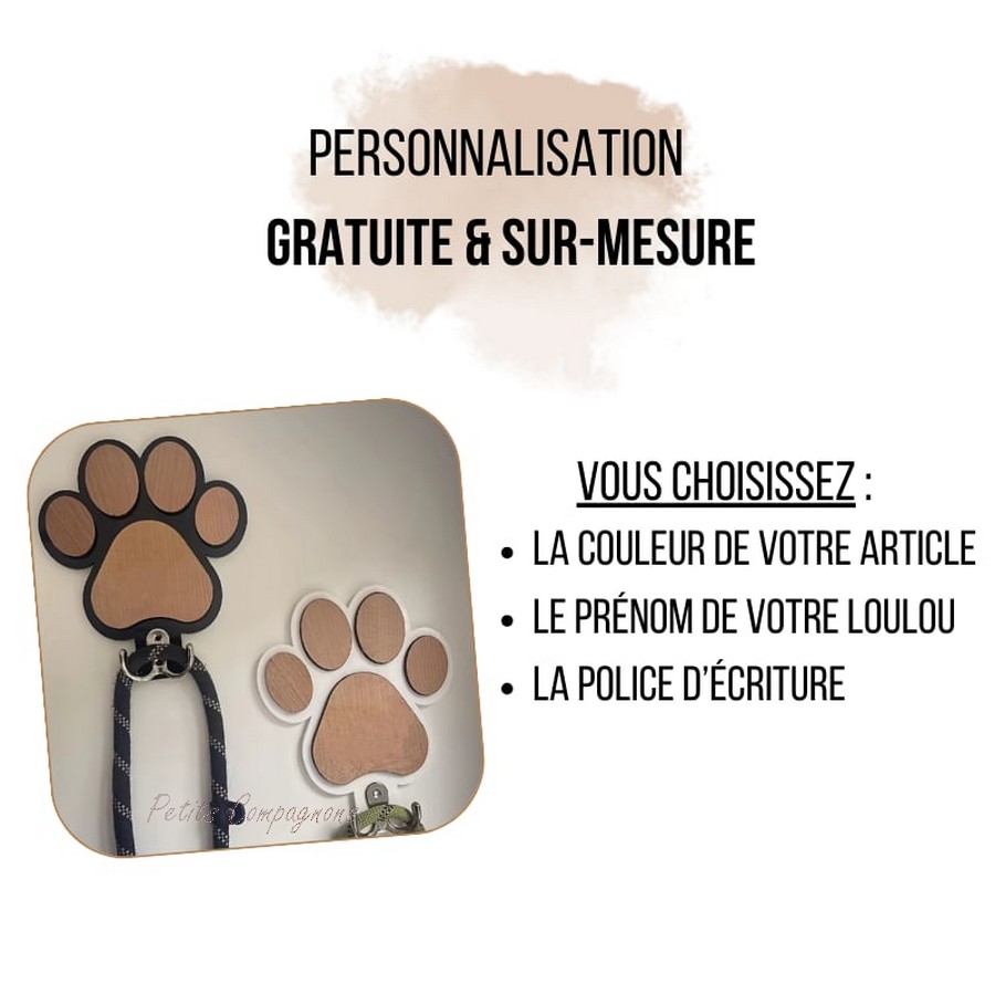 Porte-laisse-personnalise-Patere-forme-patte-a-personnaliser-Accroche-laisse-personnalisable