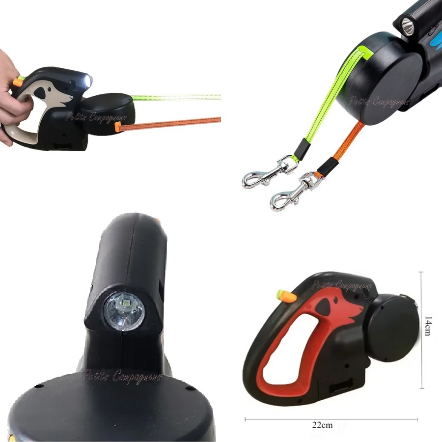 Laisse-double-2-chiens-Double-laisse-pour-chiens-design-Laisse-double-enrouleur-avec-lumiere
