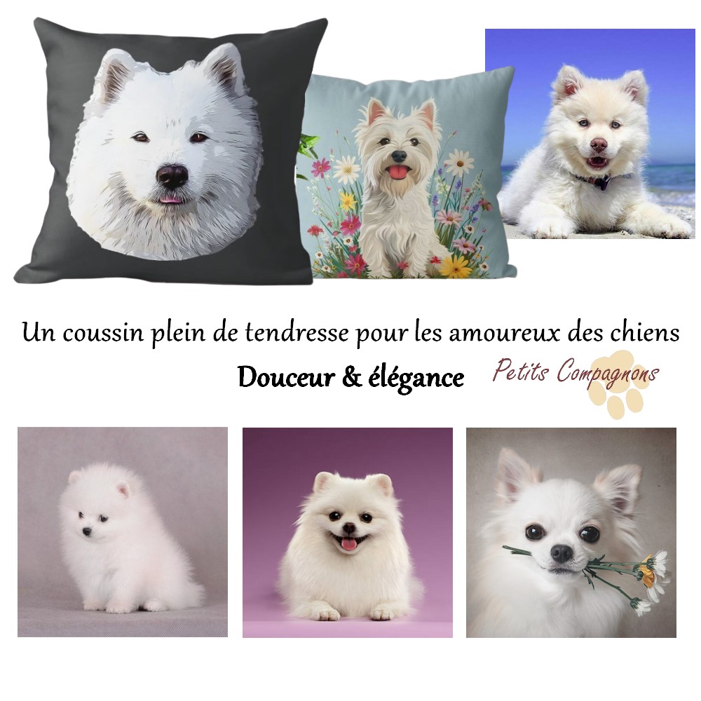 Housse de coussin chien blanc