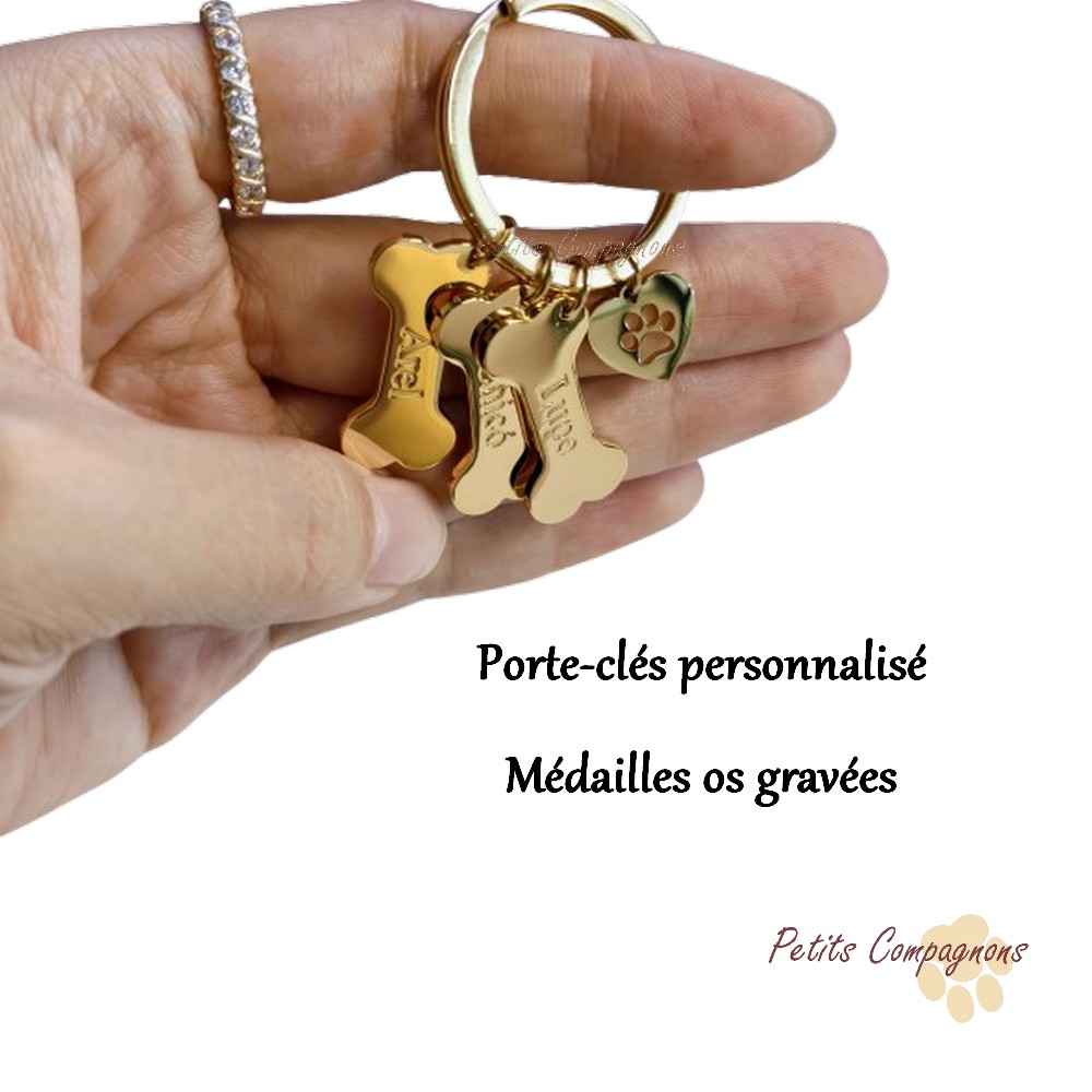 Porte-clés personnalisé - Médaille os gravé