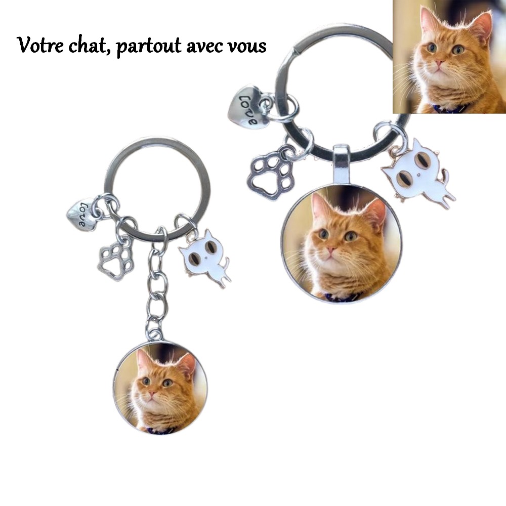 Porte-clés photo chat