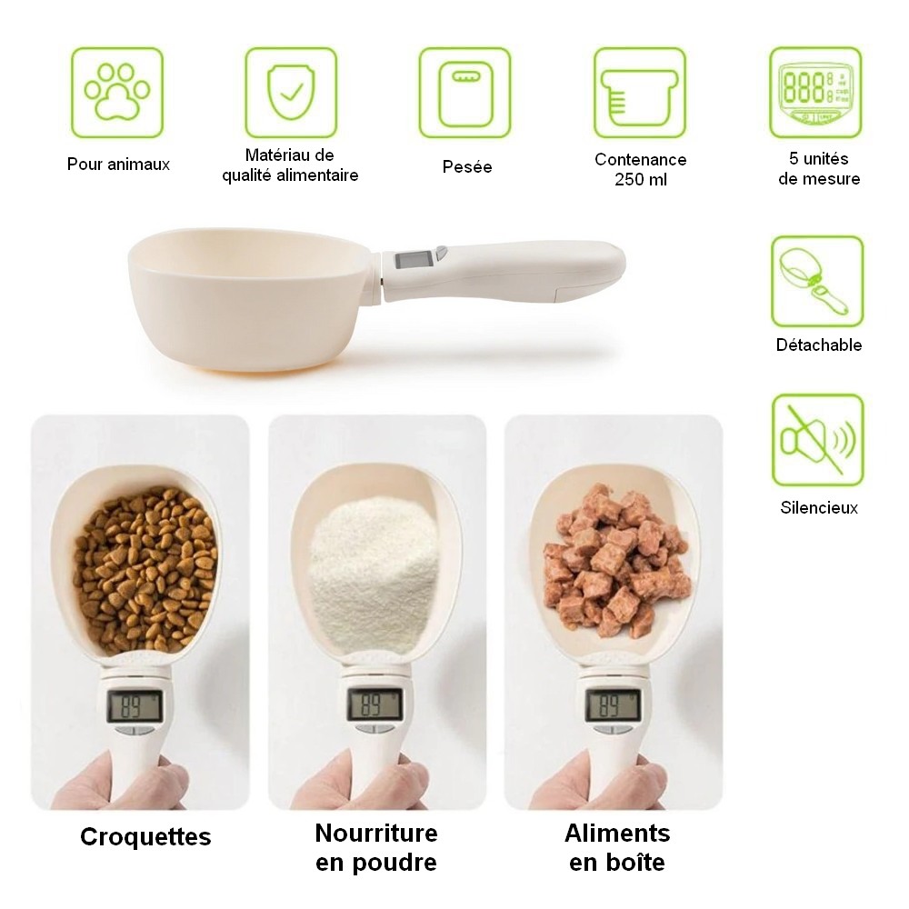 Cuillère balance de nourriture pour animaux 250ml beige