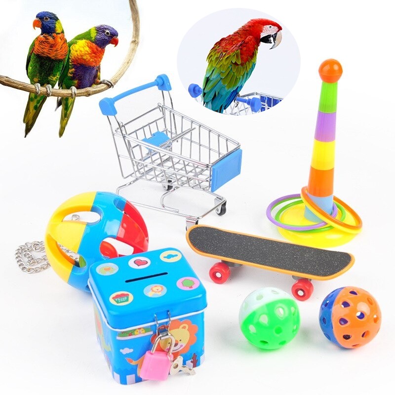 Set-jeux-pour-oiseaux-Ensemble-jeux-pour-oiseau-Jouet-intelligence-pour-oiseau-Caddie-pour-oiseau-Skateboard-pour-oiseau