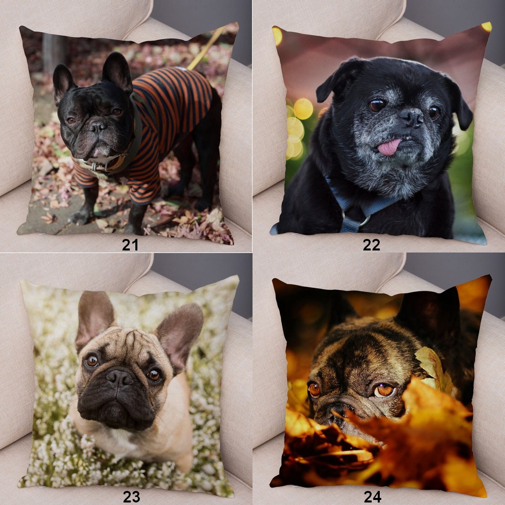 Housse de coussin imprimée Bouledogue - Petits Compagnons