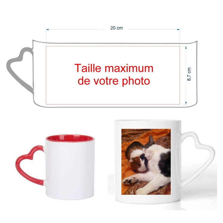 Mug personnalisé poignée cœur avec photo et définition