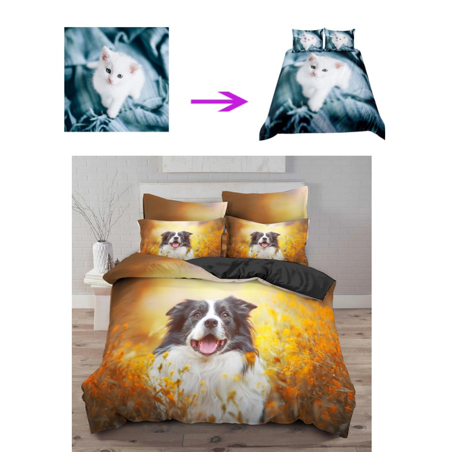 Parure De Lit Personnalisée Avec Photo - Housse De Couette + 2 Taies, Polyester Doux, Plusieurs Tailles
