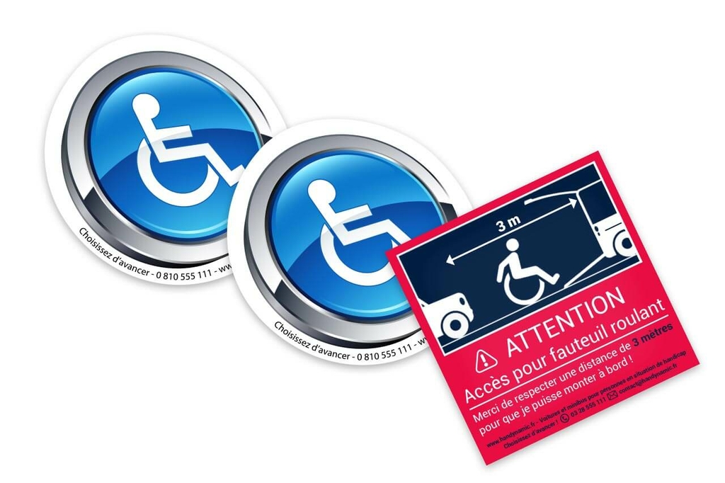 Autocollant avec pictogramme handicap pour voiture et locaux