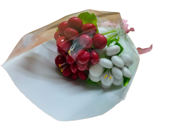 Bouquet Saint Valentin pivoines dragées chocolat
