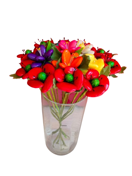 Vase couronne bouquet coquelicots dragées chocolat