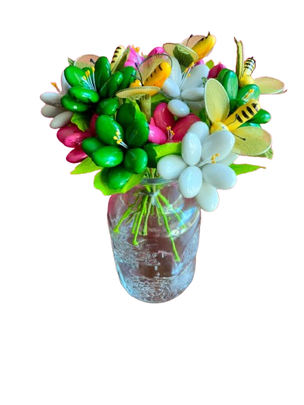 Vase garden bouquet frésias abeilles dragées chocolat