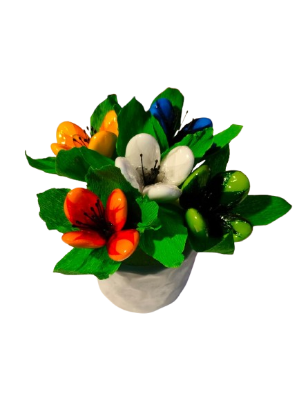 Vase moucheté bouquet tulipes dragées chocolat