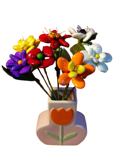 Vase tulipe rose bouquet fleurs dragées chocolat