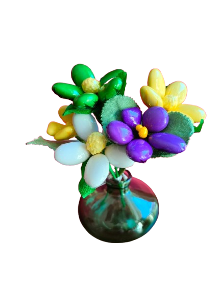 Vase vert bouquet fleurs dragées chocolat