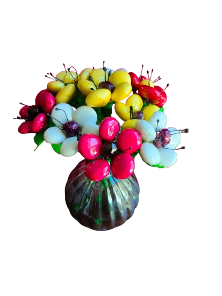 Vase vintage bouquet coquelicots anémones dragées chocolat