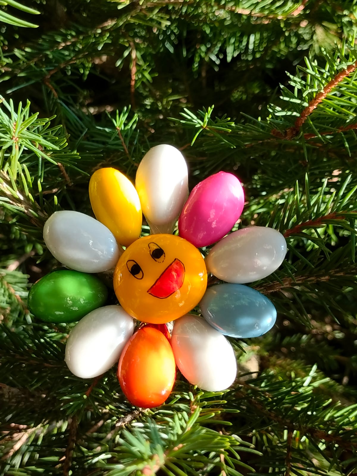 Fleur Smiley blanc multicolore dragées chocolat 8