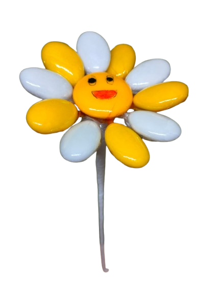 Fleur Smiley blanc et une couleur dragées chocolat