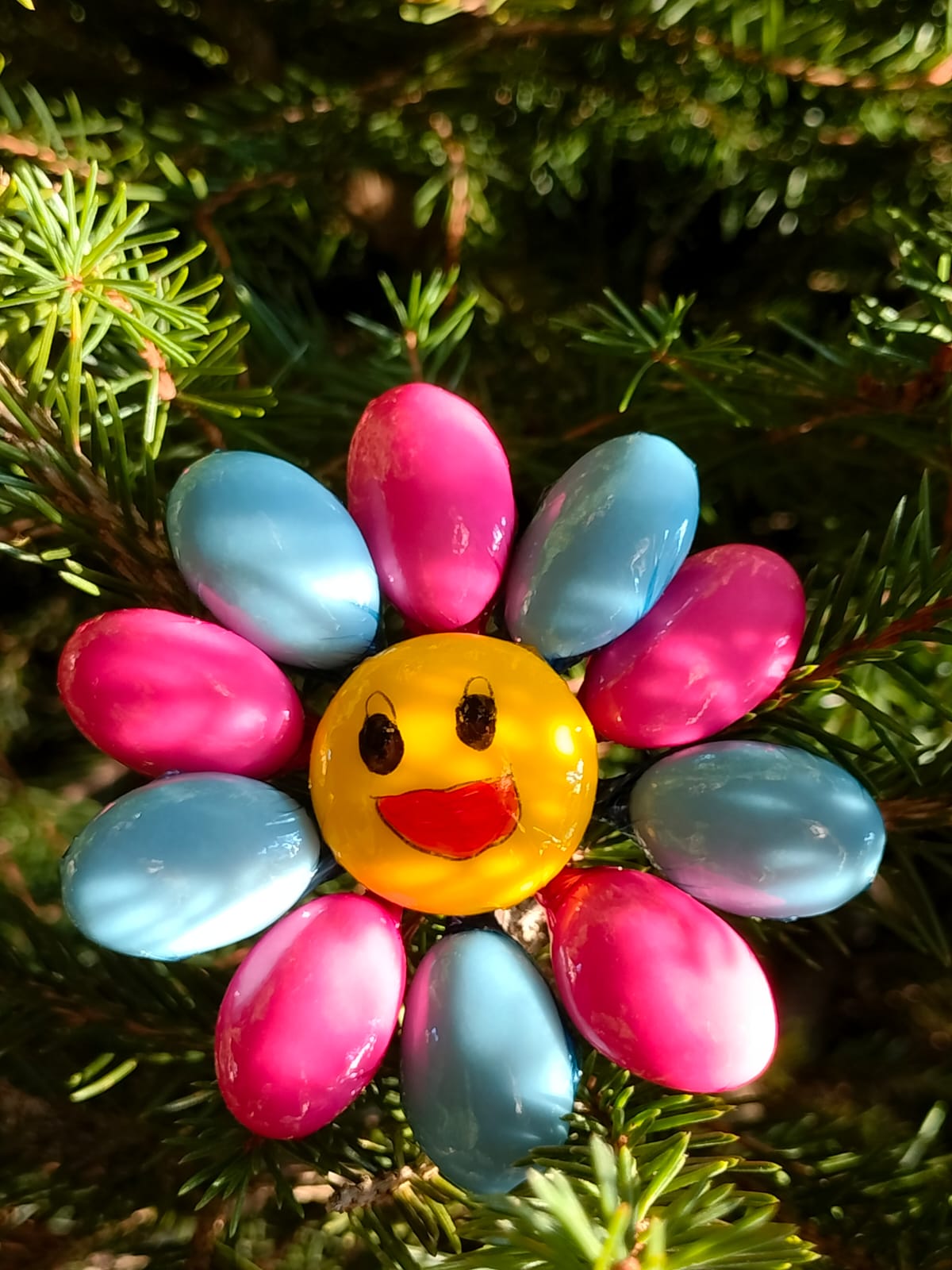 Fleur Smiley rose bleu dragées chocolat 8