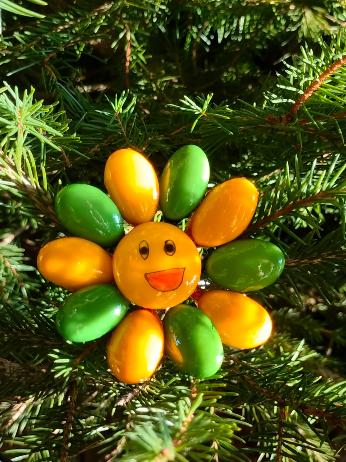 Fleur Smiley vert jaune dragées chocolat 7