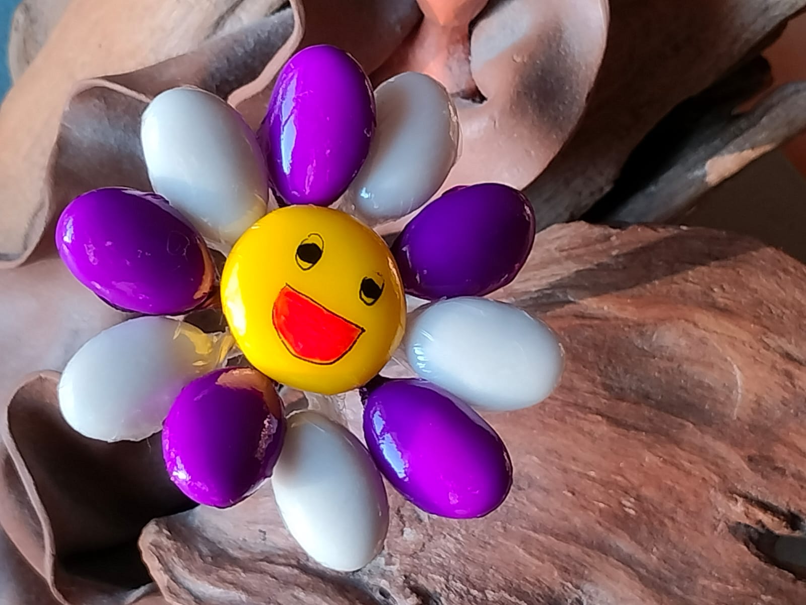 Fleur Smiley blanc et violet dragées chocolat 6