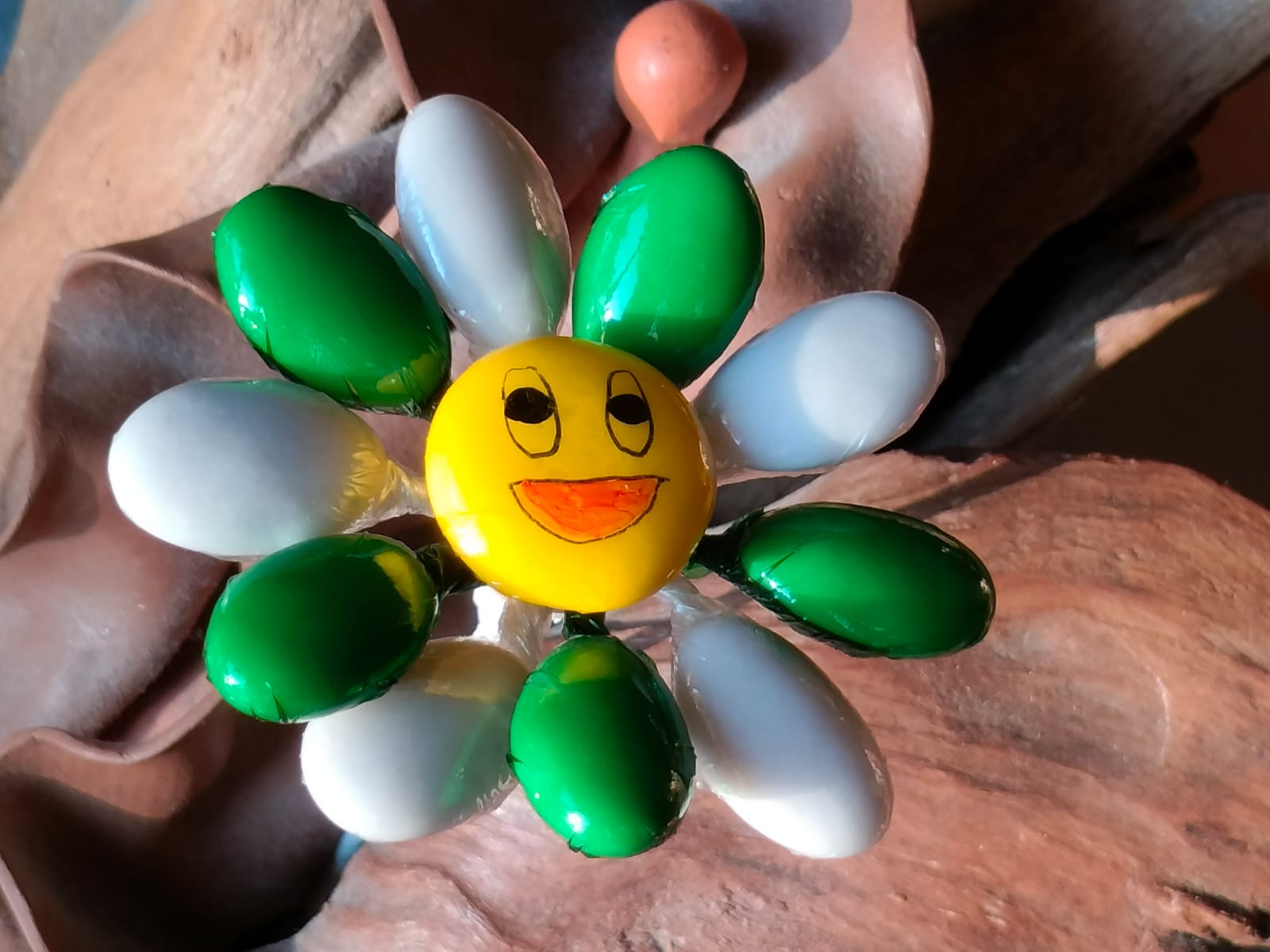Fleur Smiley blanc et vert dragées chocolat 6