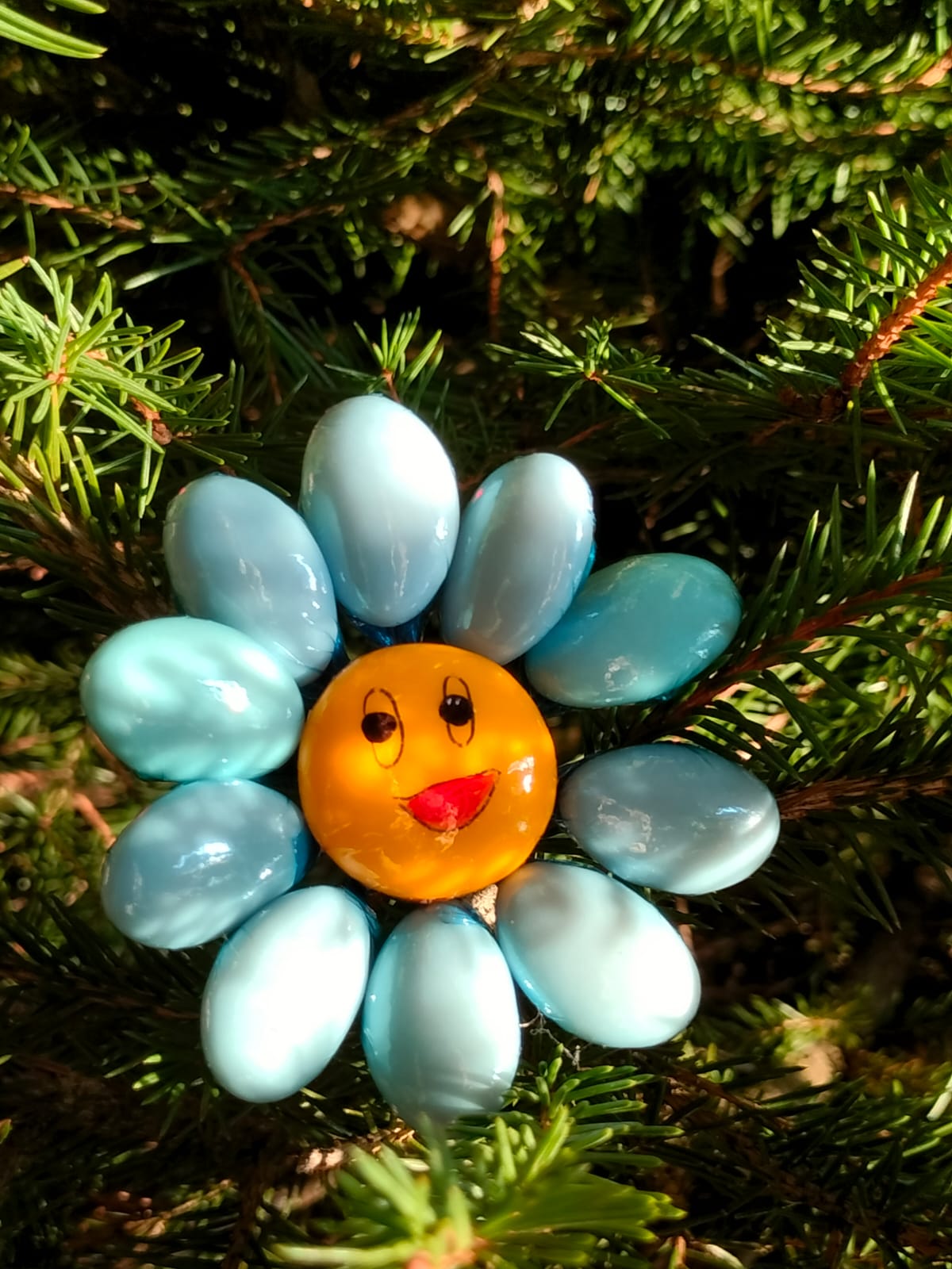 Fleur Smiley bleu dragées chocolat 7