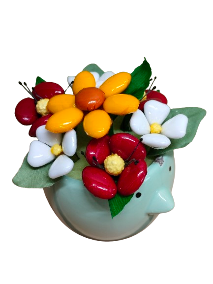 Vase oiseau fleurs dragées chocolat