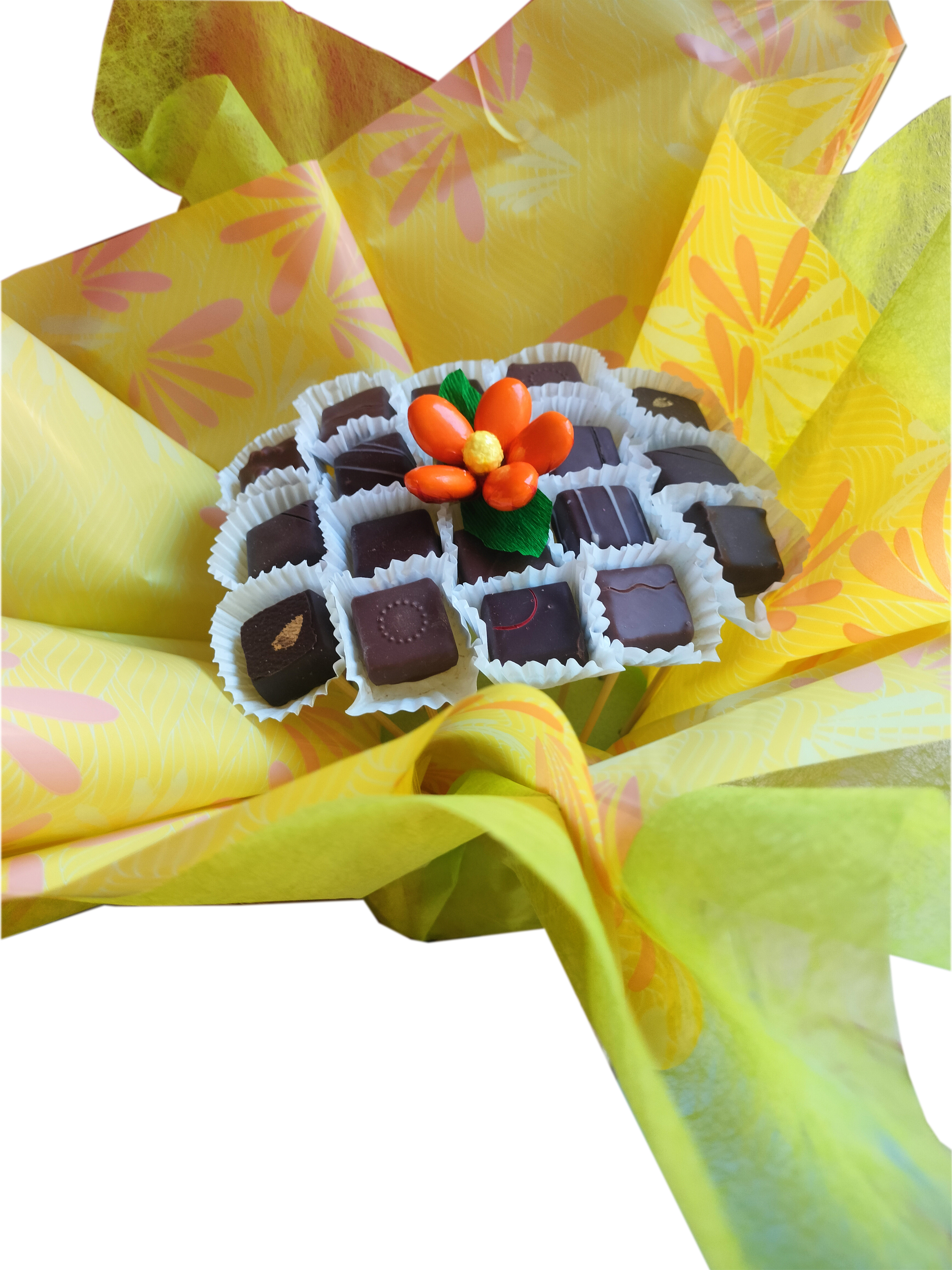 Bouquet de Pâques chocolats et une fleur de dragées