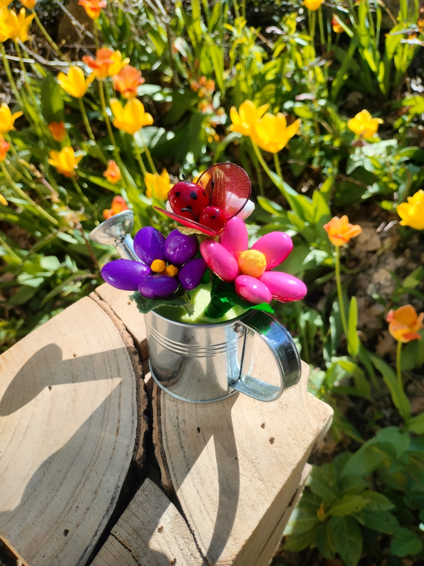 Arrosoir fête des mères fleurs dragées chocolat jardin