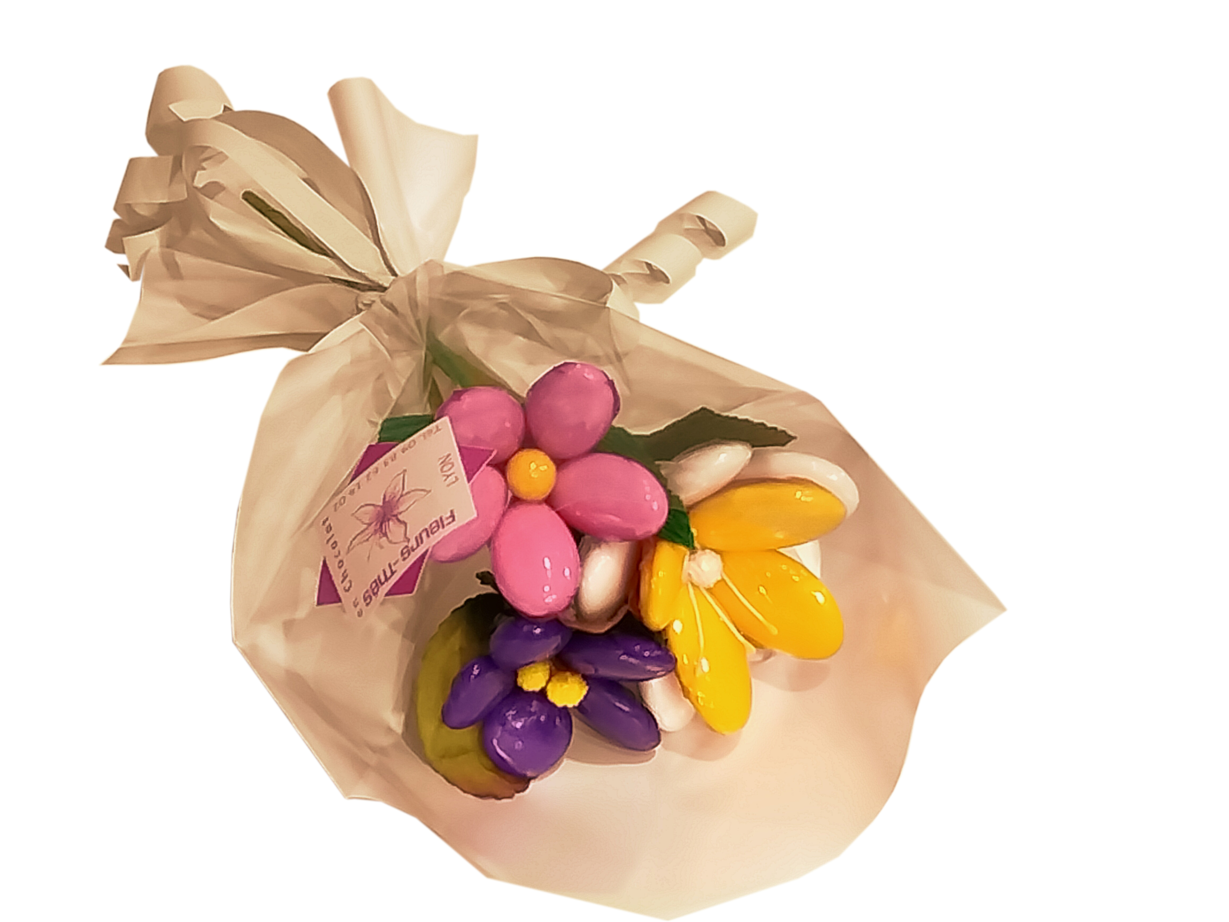 Mini bouquet gourmand : fleurs en dragées et bonbons de chocolat