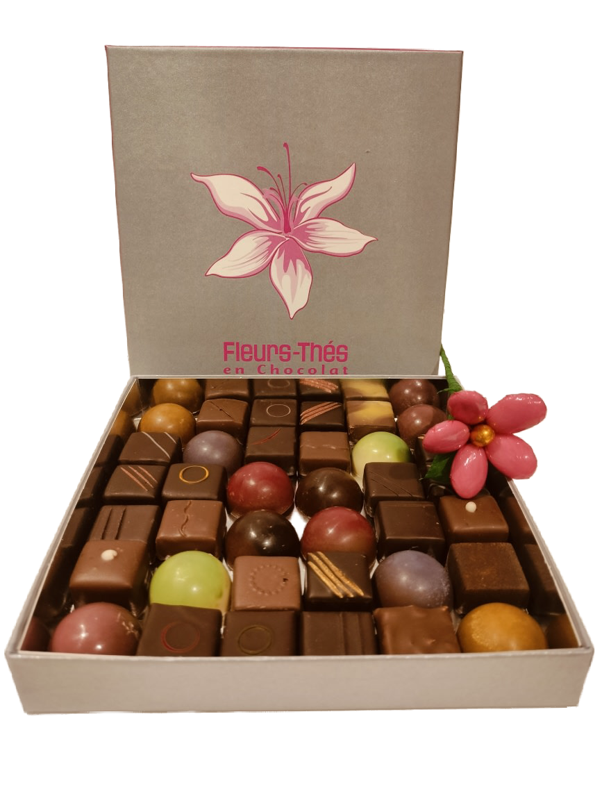Ecrin chocolats diagonales fleur de dragées
