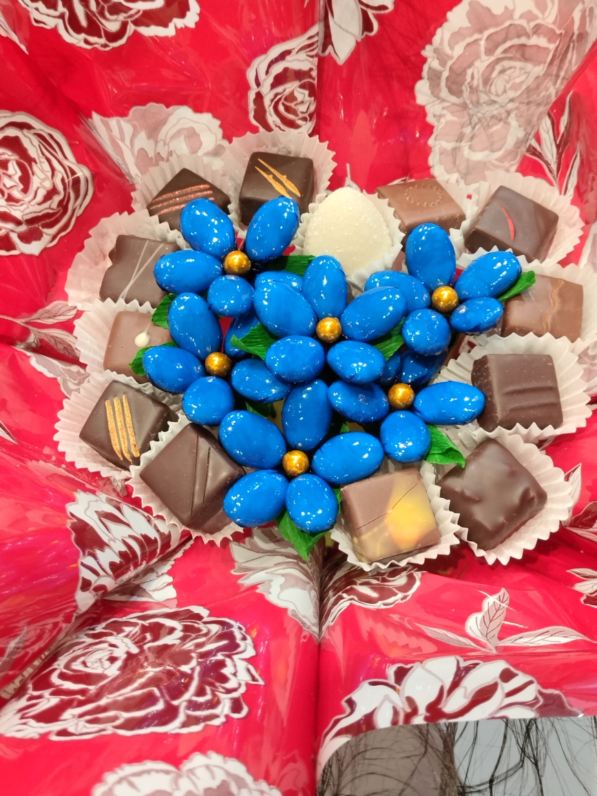 Bouquet chocolat coeur bleu