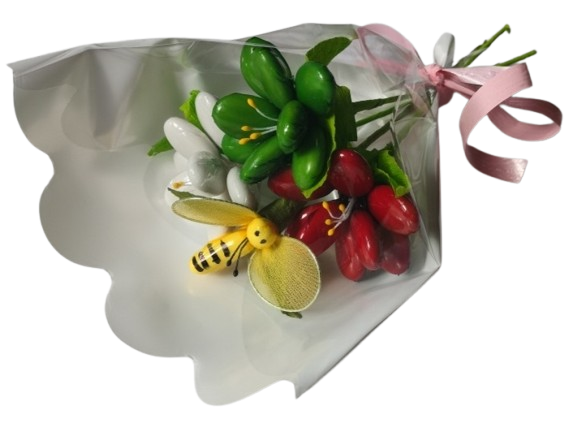 Mini bouquet Noël 3 frésias abeille dragées chocolat