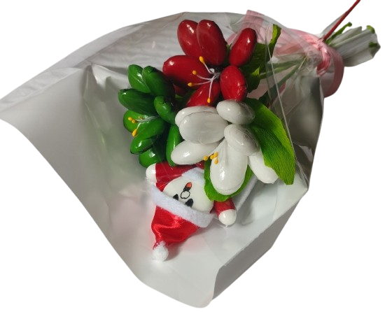 Mini bouquet Père Noël 3 frésias dragées chocolat 64g