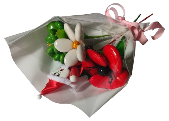 Mini bouquet Père Noël marguerite pivoine rose de Warhol dragées chocolat 74g