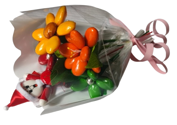 Mini bouquet Père Noël marguerite tournesol frésia dragées chocolat 57g