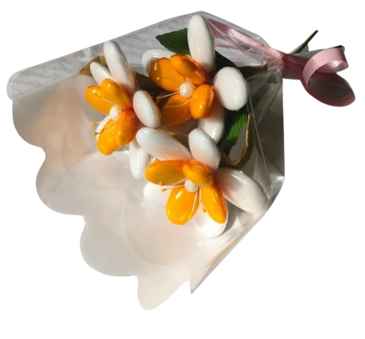 Mini bouquet 3 fleurs Tiaré Tahiti dragées chocolat 90g