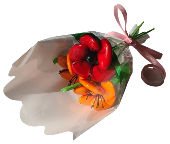 Mini bouquet 3 roses de Warhol dragées chocolat 60g